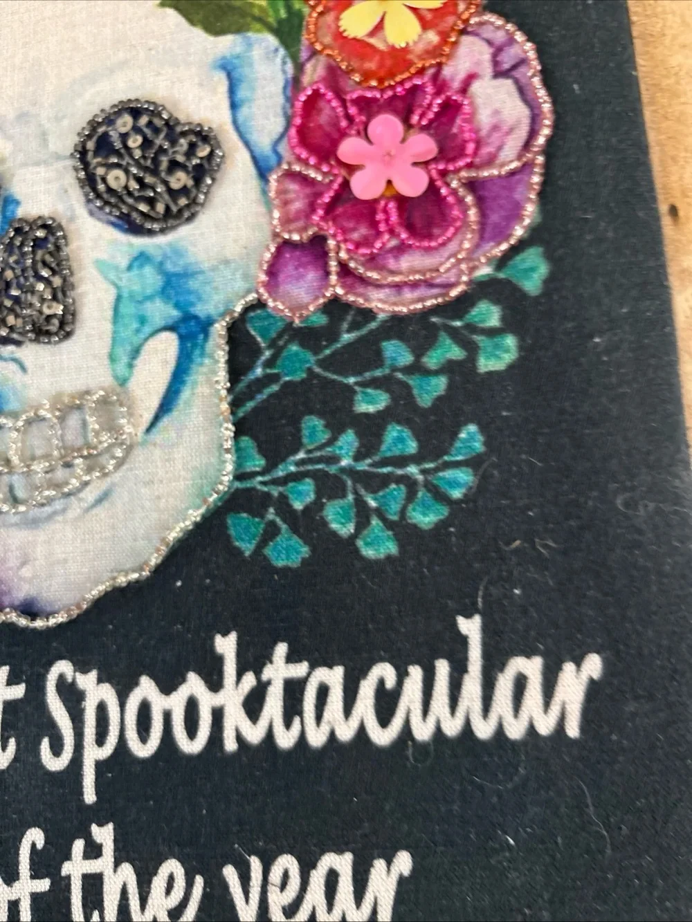 Beautiful Beaded Art Framed Skull, Floral, Day Of Dead/ Halloween Framed